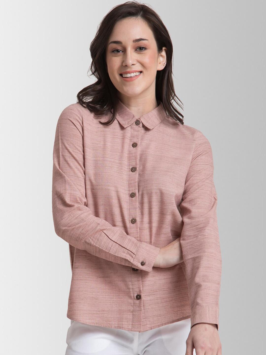 fablestreet women pink boxy solid casual shirt
