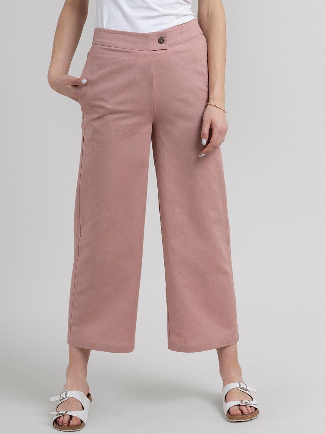 fablestreet women pink comfort flared trousers