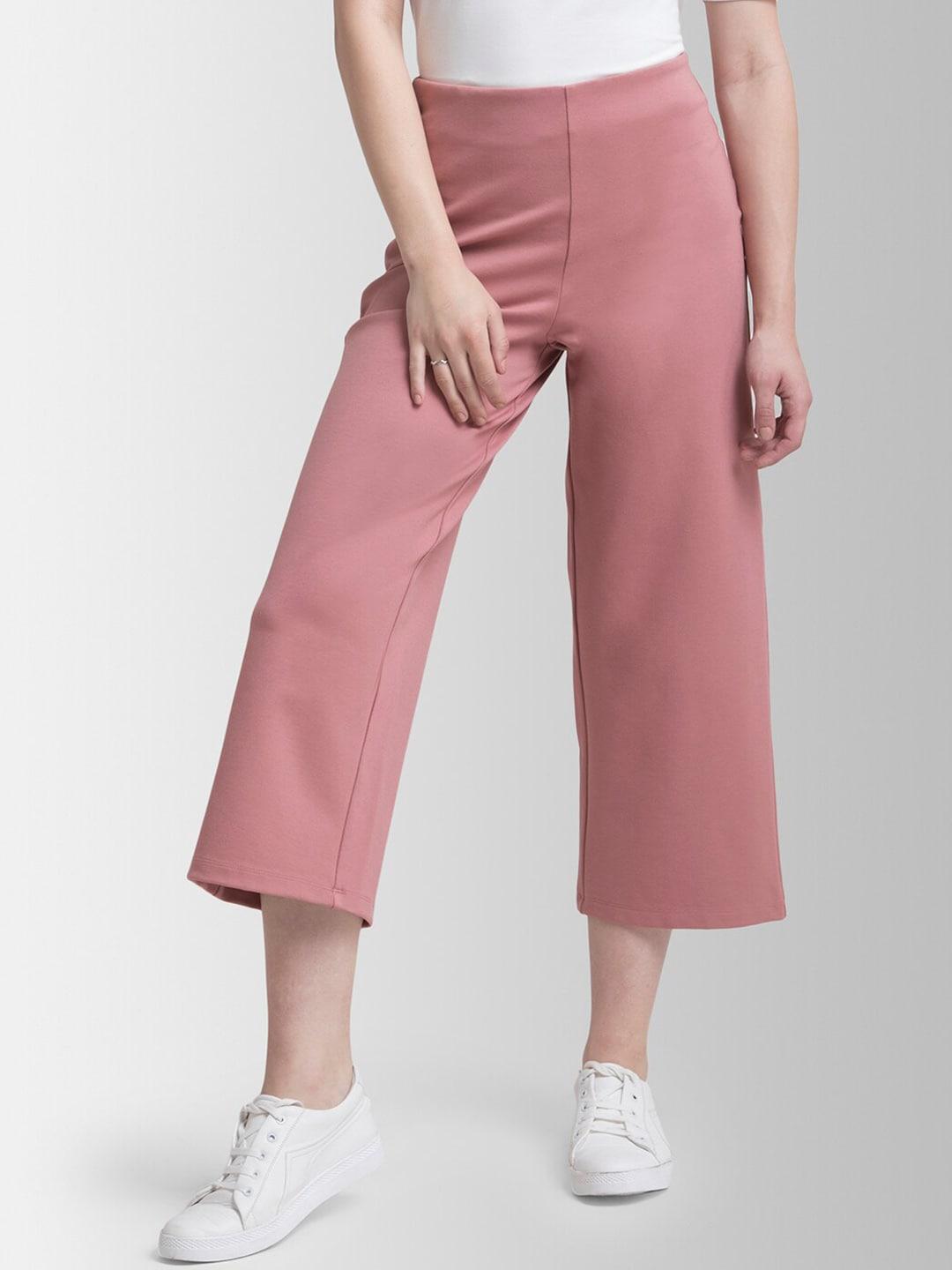 fablestreet women pink loose fit solid culottes
