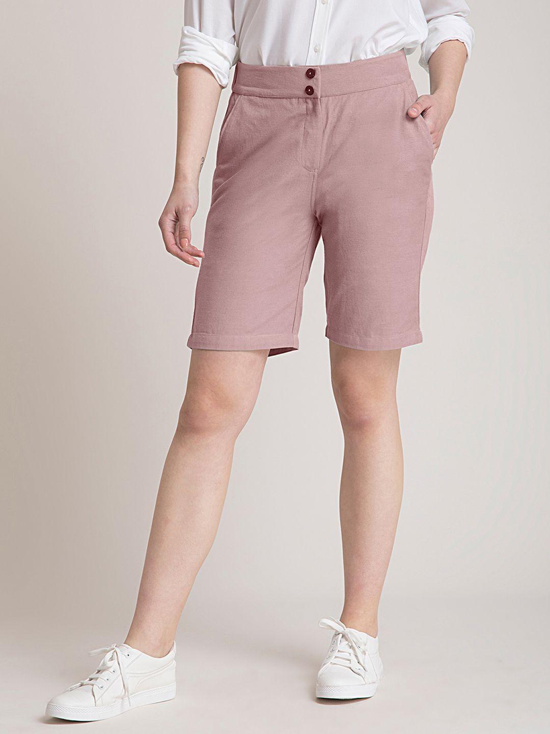fablestreet women pink slim fit regular shorts