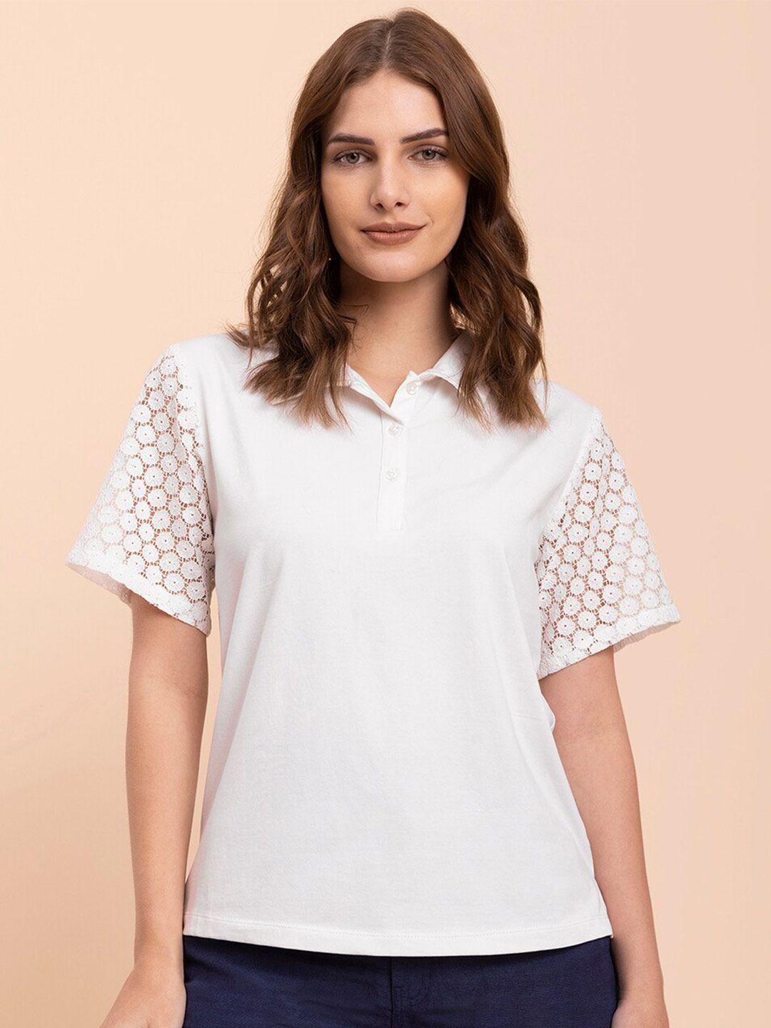 fablestreet women polo collar pure cotton t-shirt