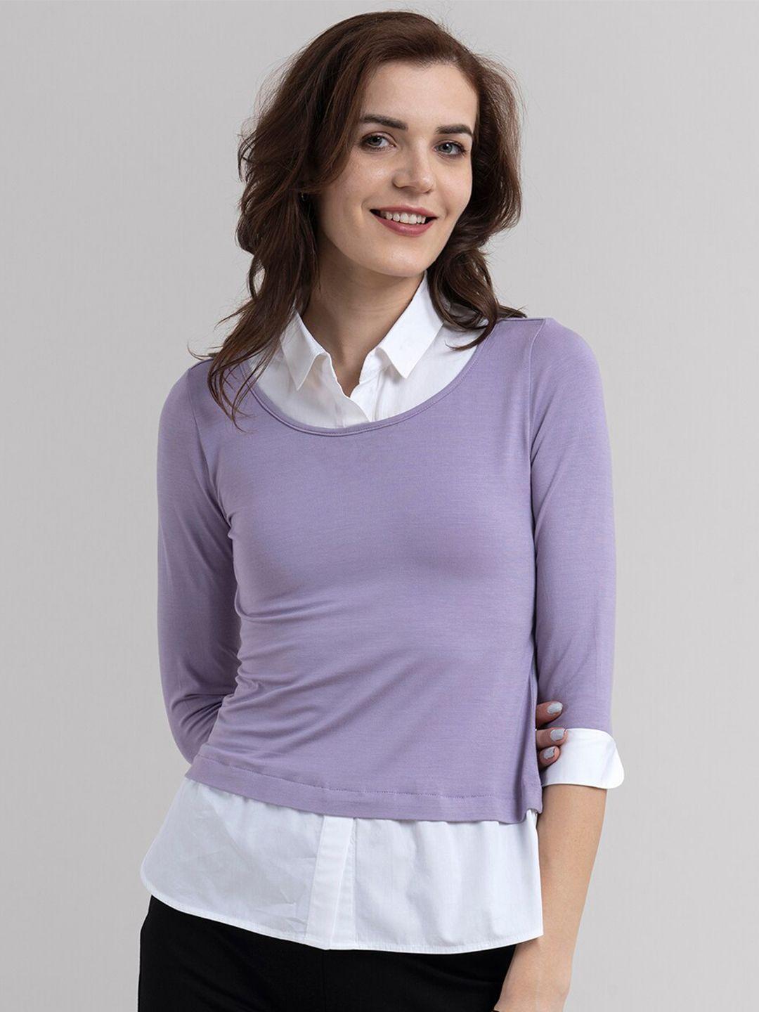 fablestreet women purple colourblocked top