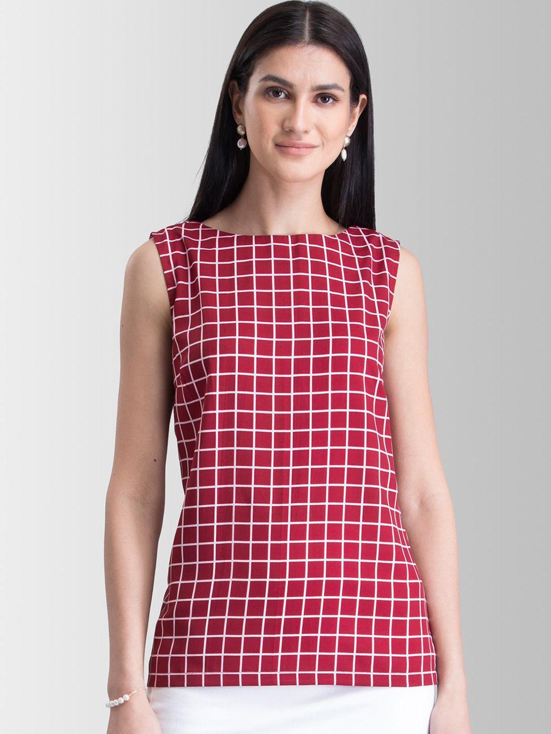 fablestreet women red checked top
