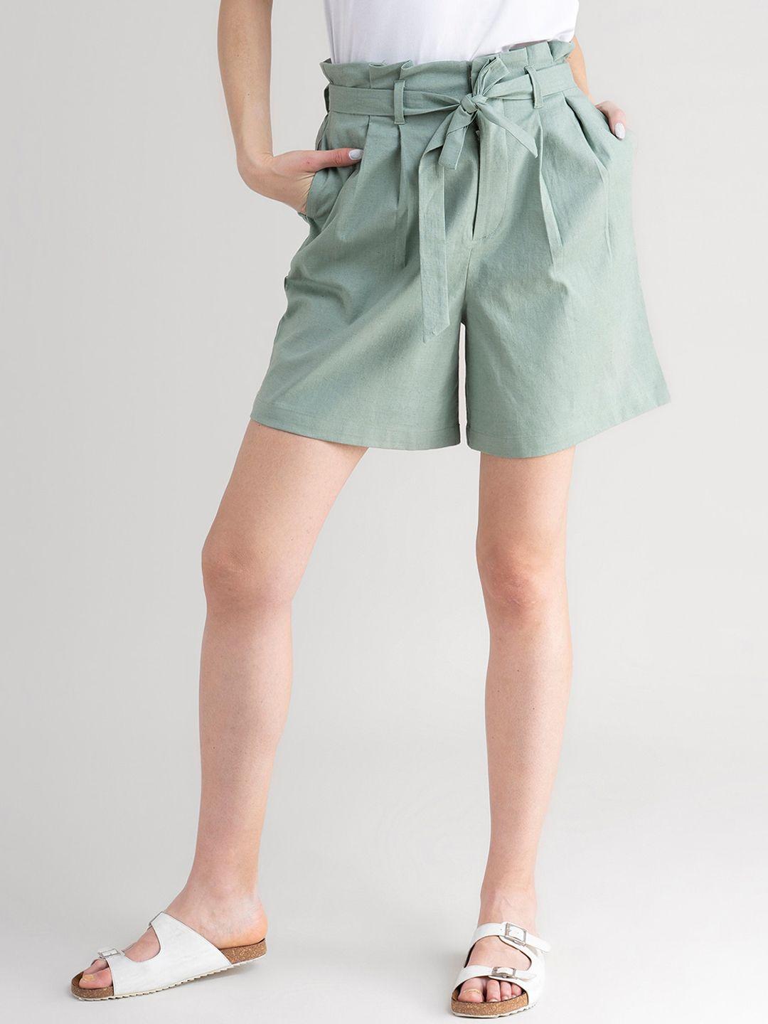 fablestreet women sage green paper bag shorts