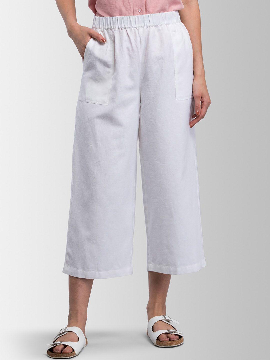 fablestreet women white loose fit solid culottes
