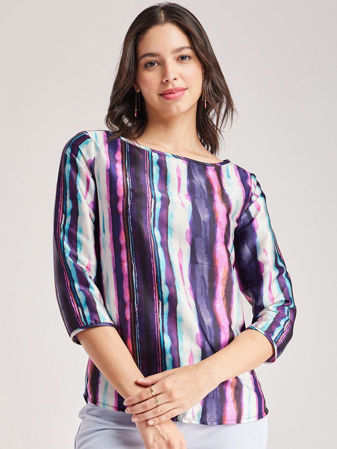 fablestreet abstract printed boat neck satin top