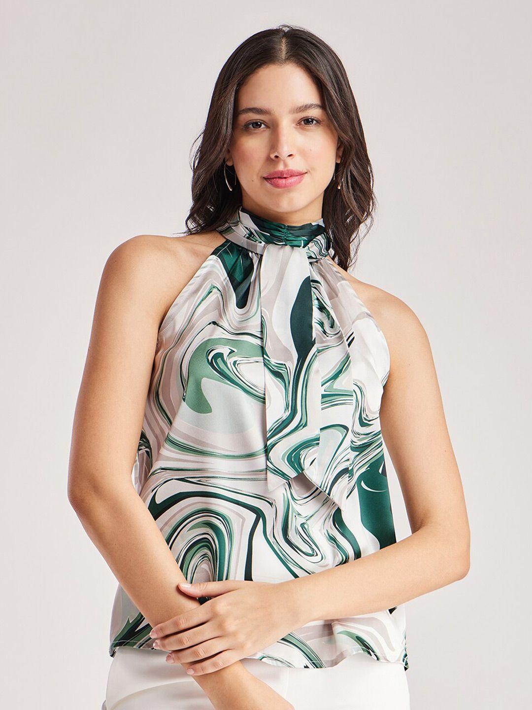 fablestreet abstract printed high neck sleeveless satin top