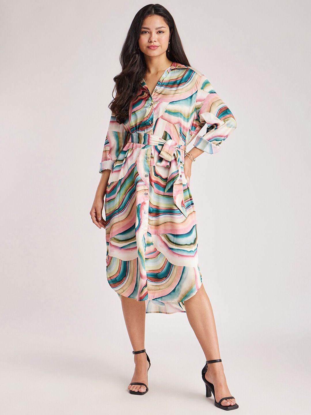 fablestreet abstract printed satin shirt maxi dress