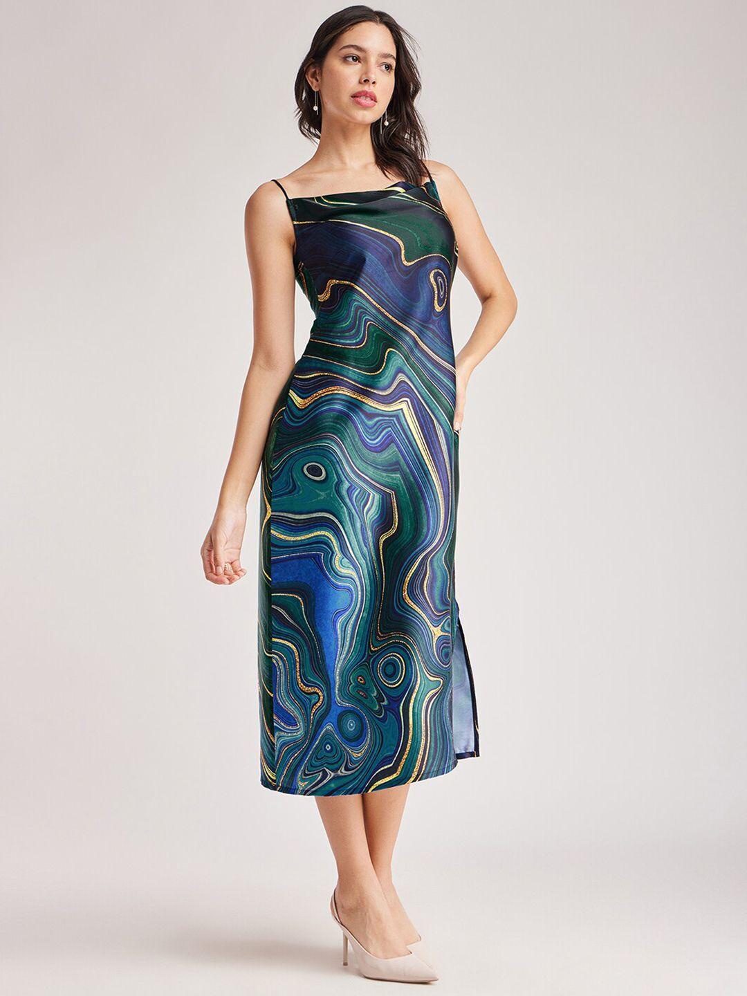fablestreet abstract printed square neck satin dress