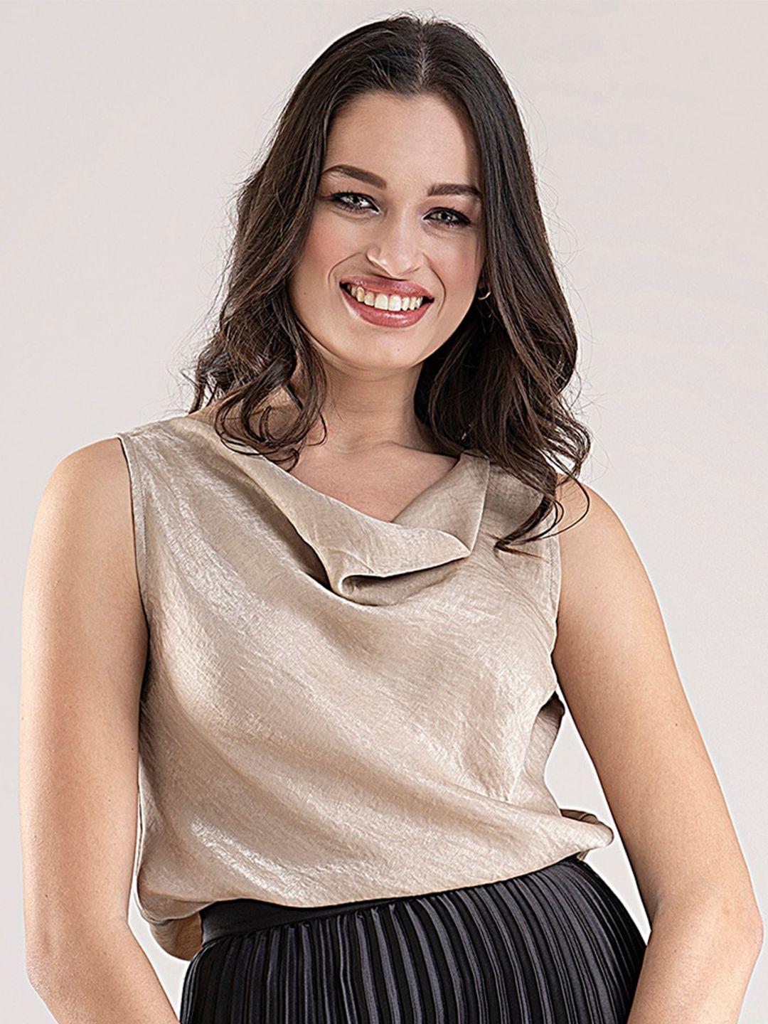 fablestreet beige cowl neck satin top