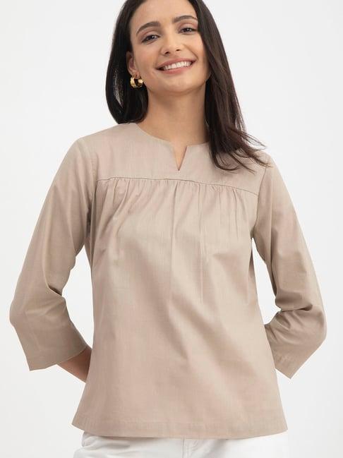 fablestreet beige linen relaxed fit top