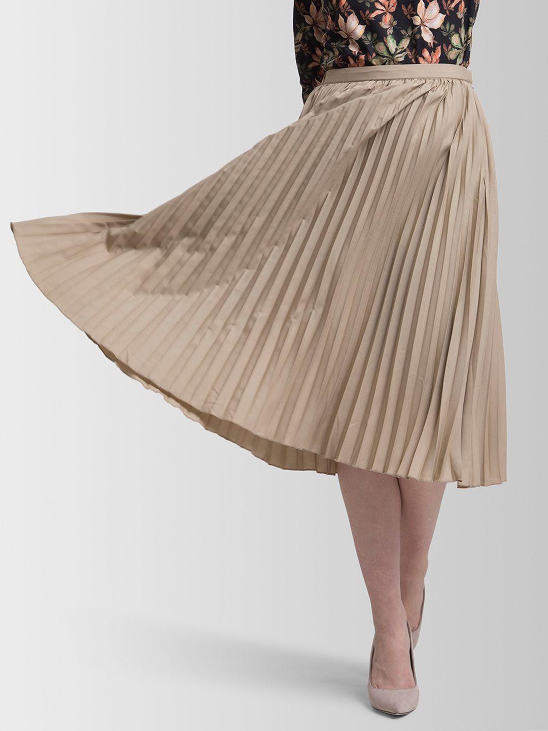 fablestreet beige pleated midi skirt