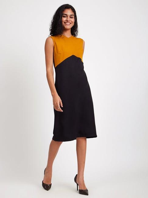 fablestreet black & mustard color-block shift dress