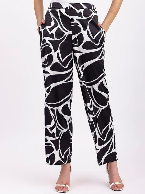 fablestreet black & white printed mid rise trousers