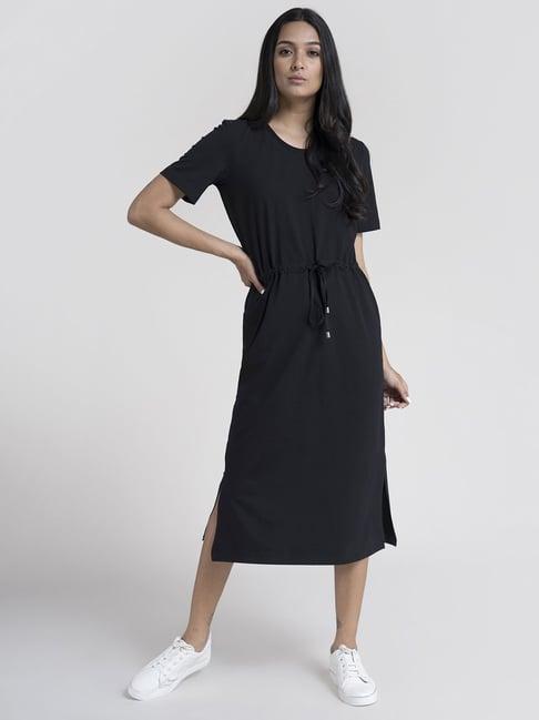 fablestreet black cotton a-line dress