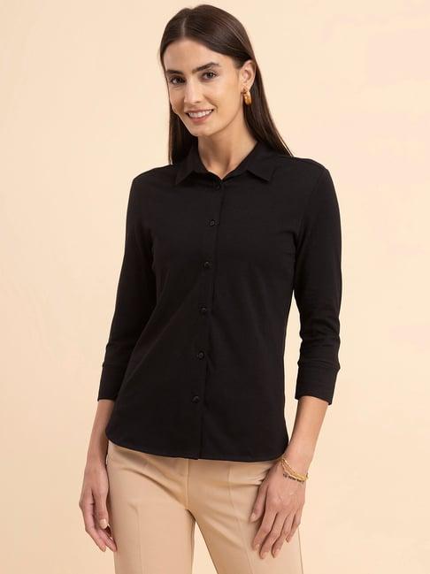 fablestreet black cotton regular fit shirt