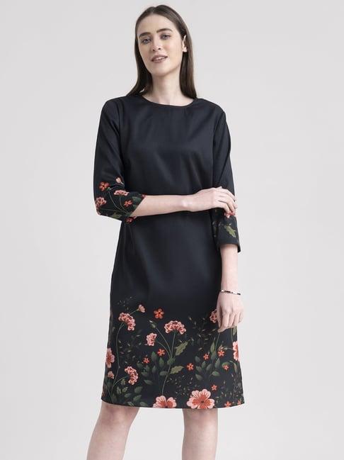 fablestreet black floral print shift dress