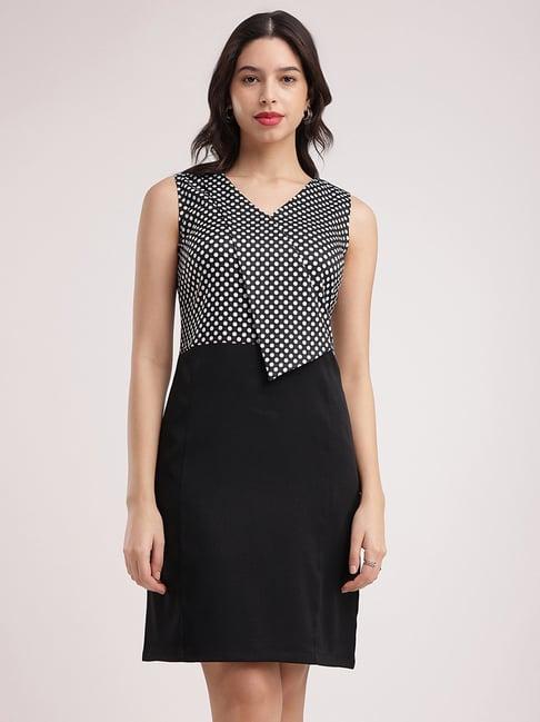 fablestreet black polka dot a line dress