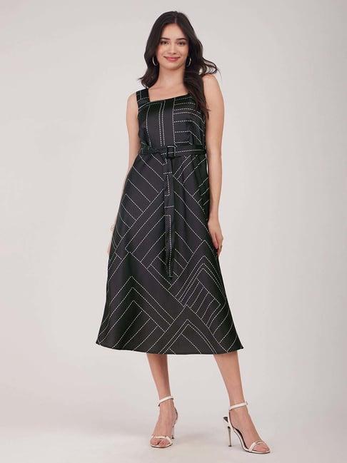 fablestreet black printed a-line dress