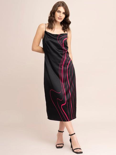 fablestreet black printed midi dress