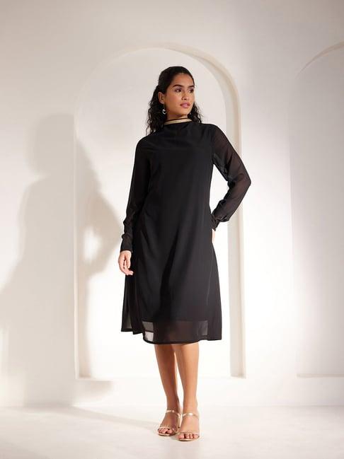 fablestreet black regular fit a line dress