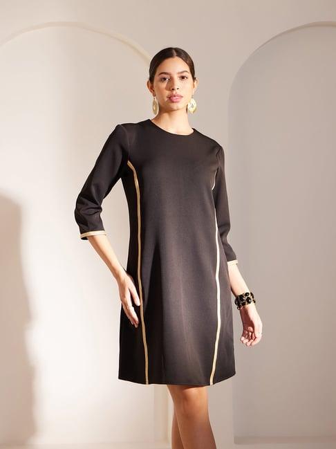 fablestreet black regular fit a line dress