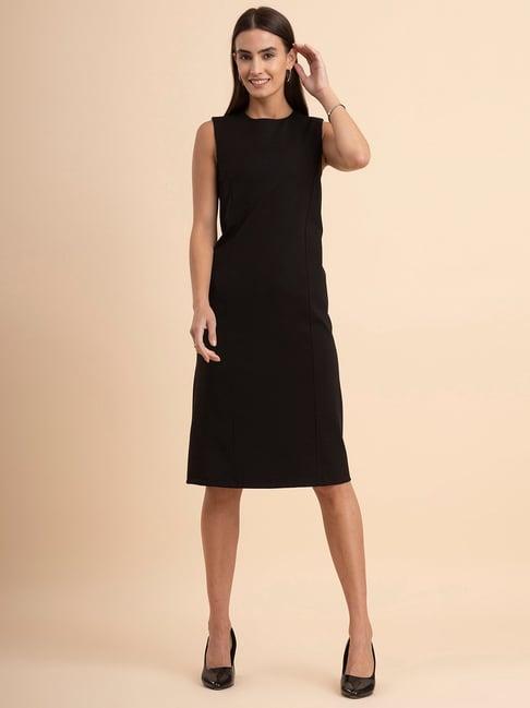 fablestreet black regular fit a line dress