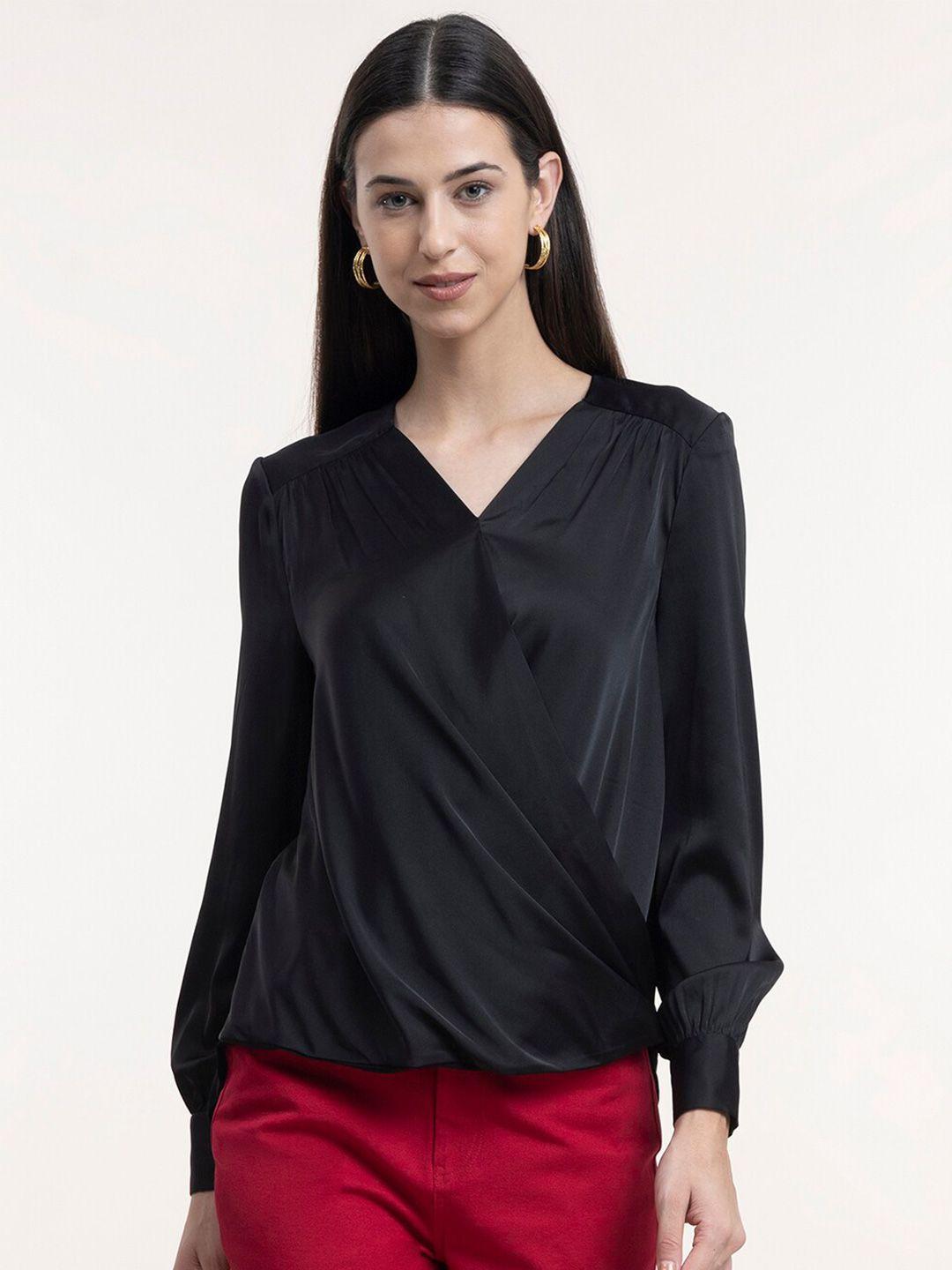 fablestreet black satin wrap top