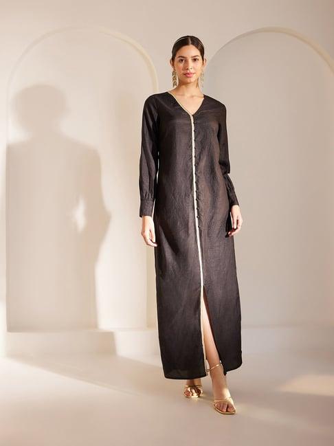 fablestreet black silk regular fit maxi dress