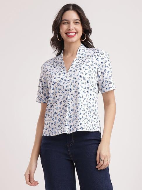 fablestreet blue & white floral print top