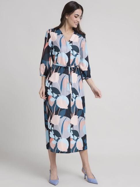 fablestreet blue floral print a-line dress