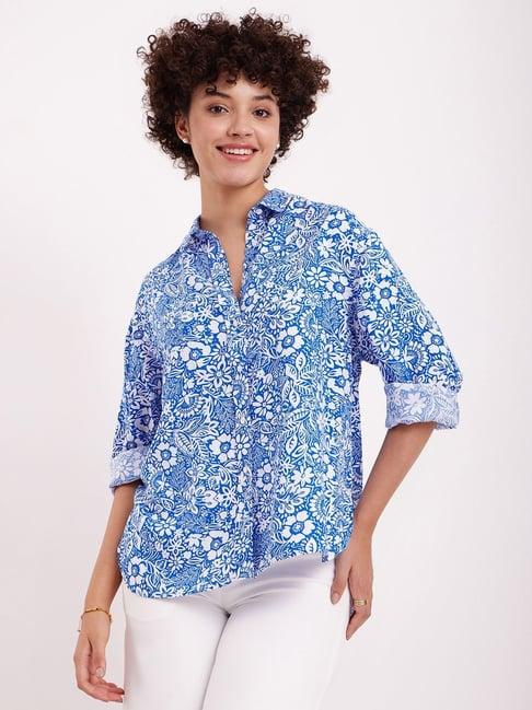 fablestreet blue floral print shirt