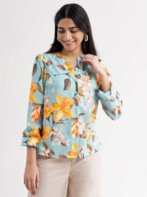 fablestreet blue floral print shirt