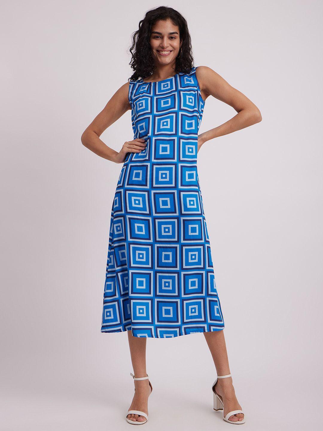 fablestreet blue print formal a-line midi dress