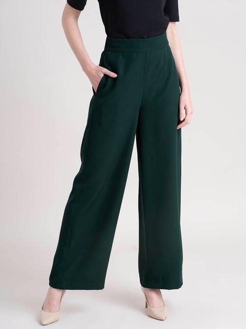 fablestreet bottle green regular fit trousers