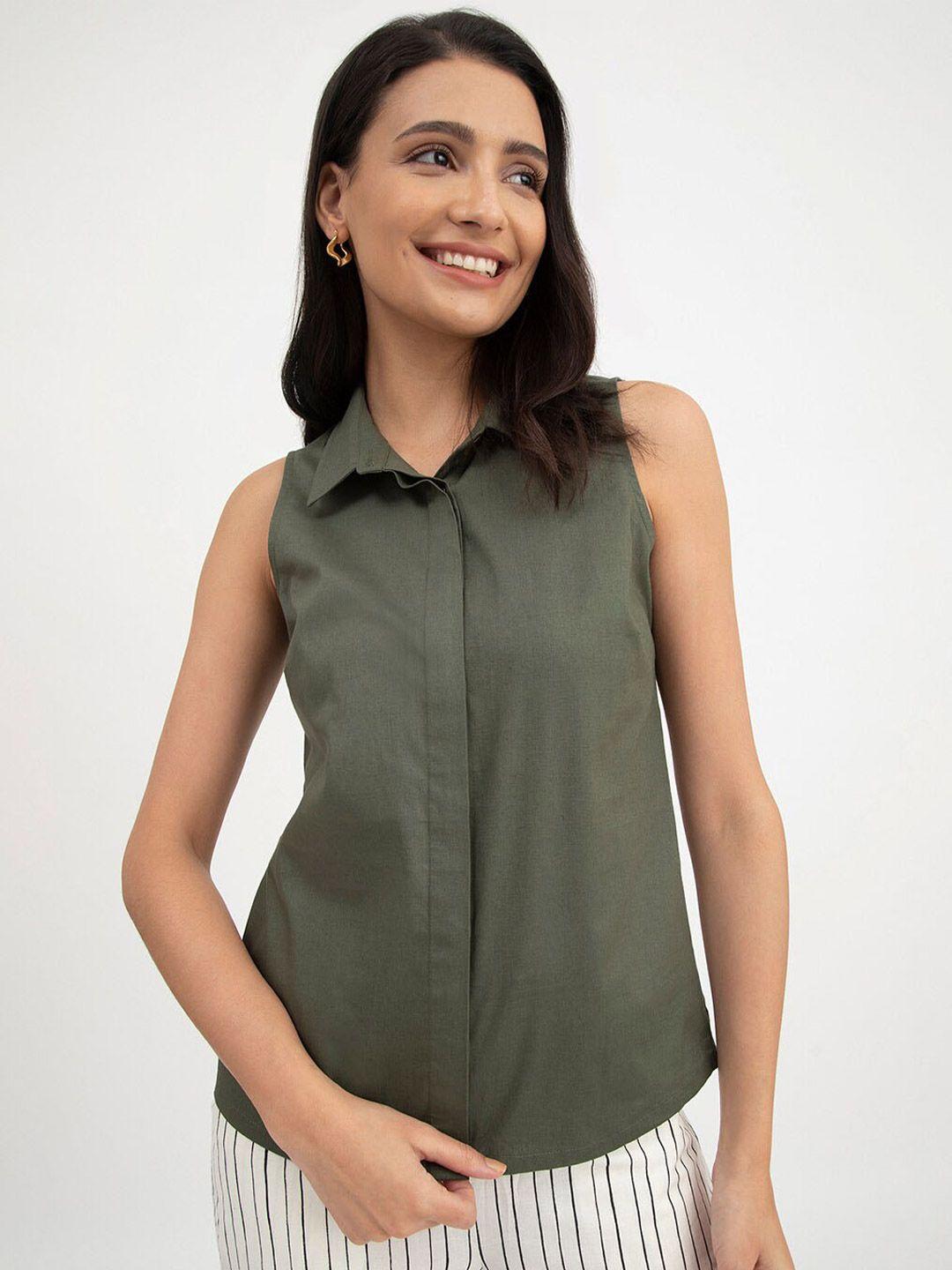 fablestreet classic mandarin collar sleeveless linen shirt