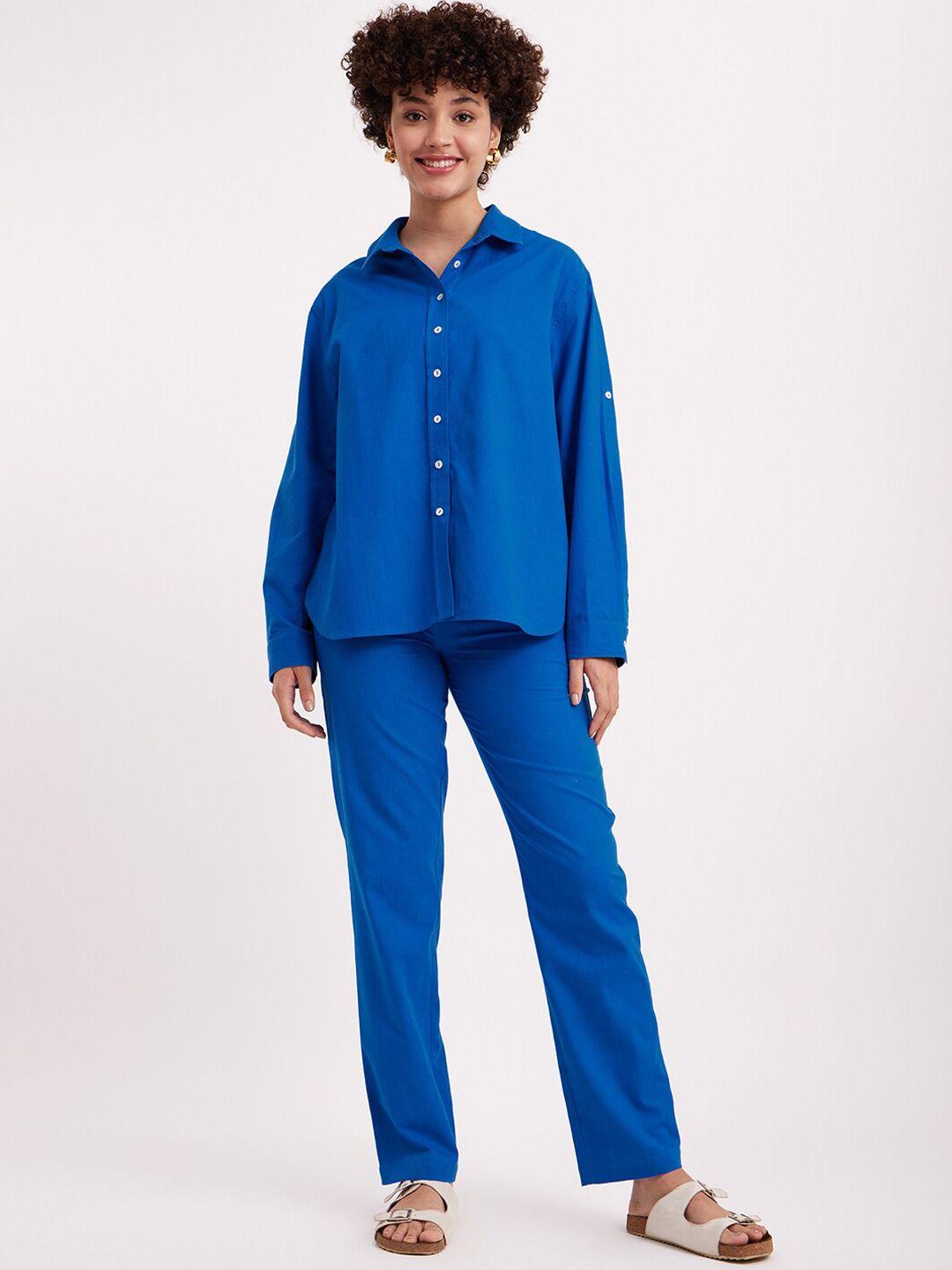 fablestreet collar neck linen shirt with trousers
