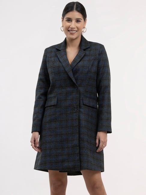 fablestreet dark grey wool checks blazer a line dress