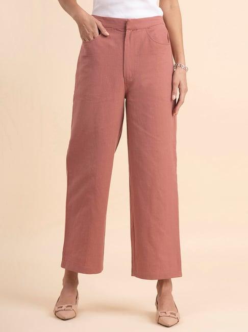 fablestreet dusty pink linen relaxed fit mid rise trousers