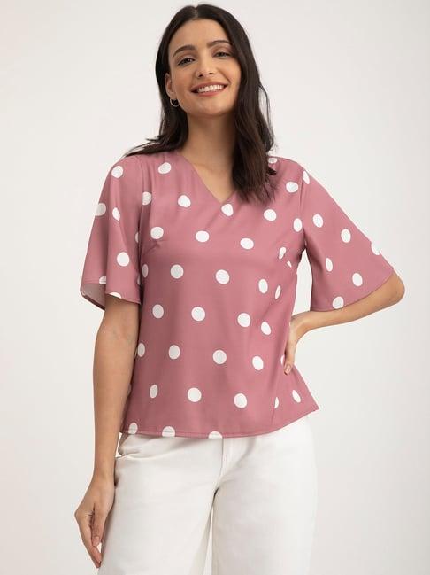 fablestreet dusty pink polka dot top