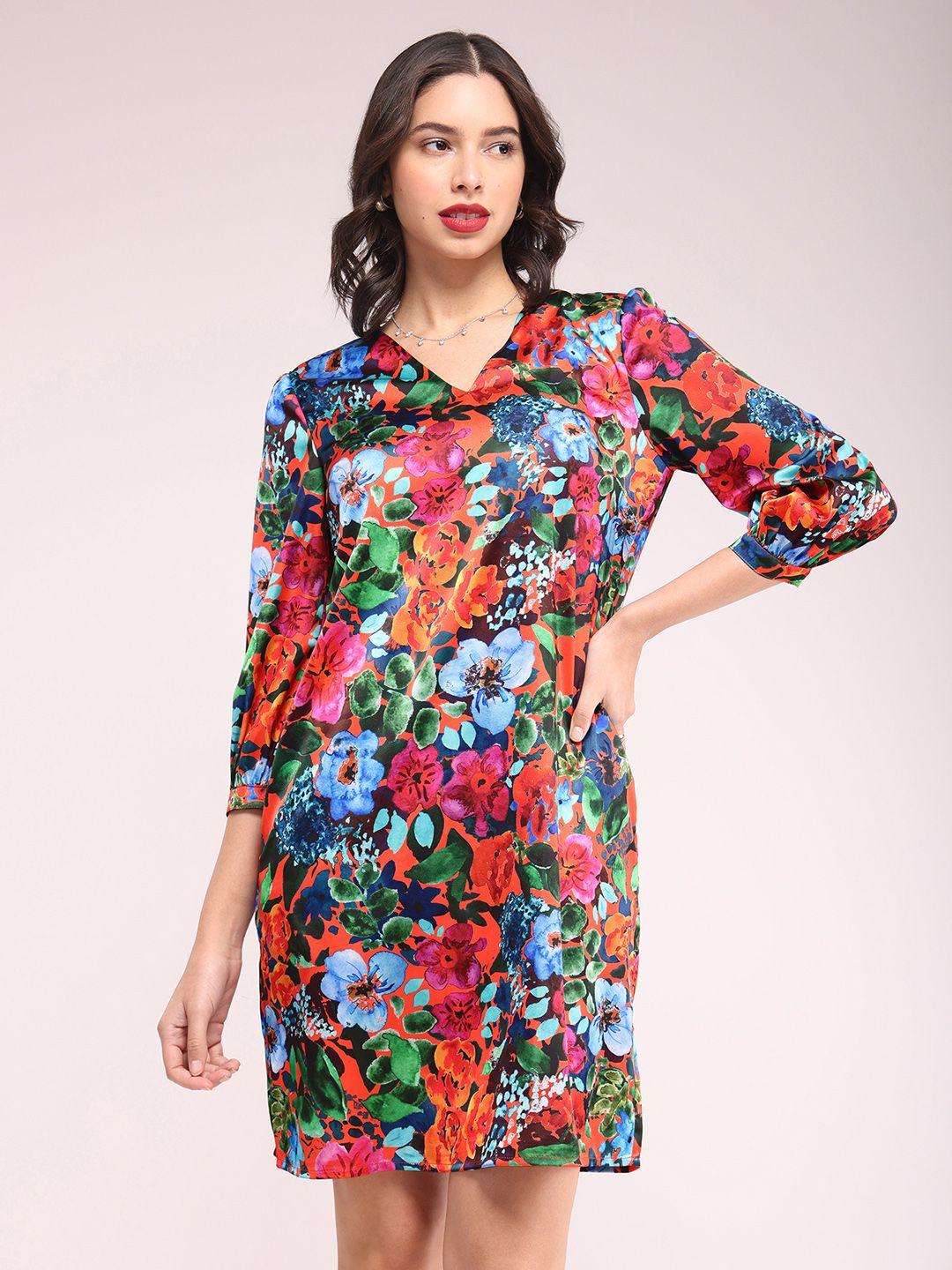 fablestreet floral printed satin sheath dress