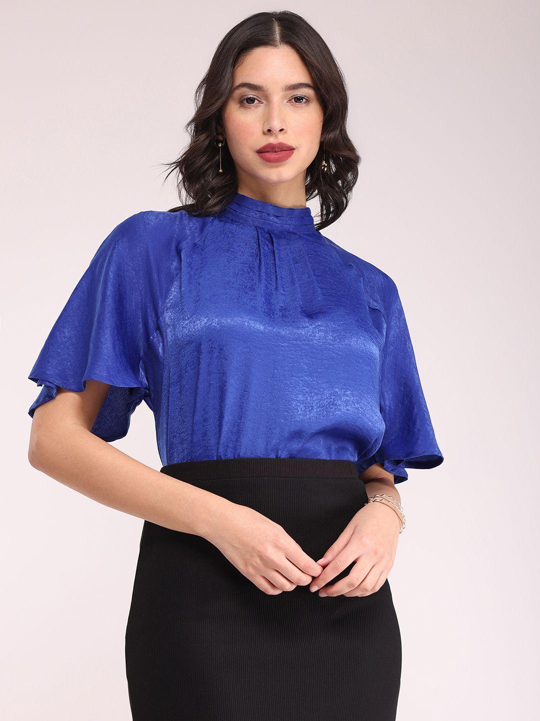 fablestreet flutter sleeve satin tie-ups top