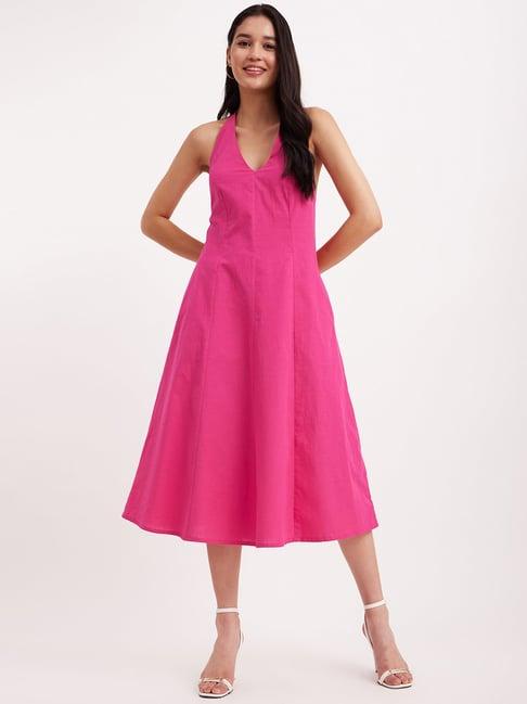 fablestreet fuchsia linen a-line dress