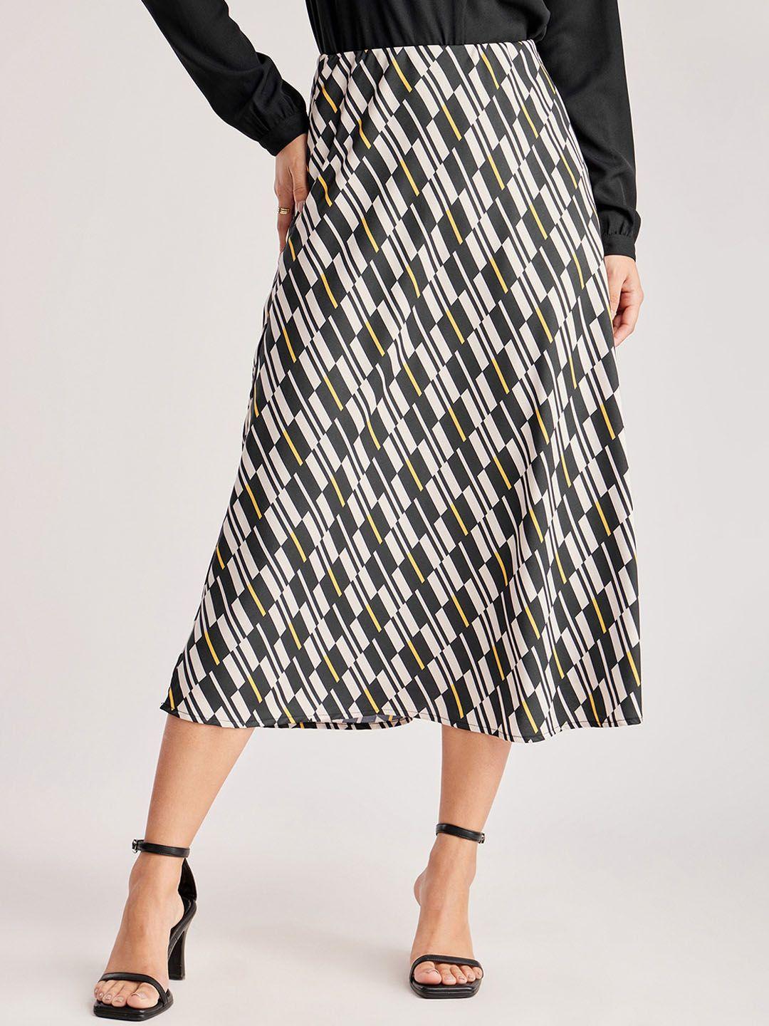 fablestreet geometric printed a-line midi skirt