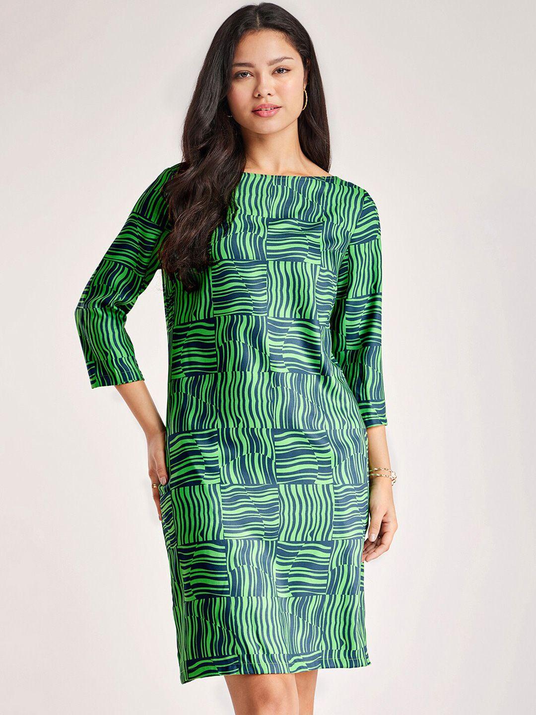 fablestreet geometric printed boat neck sheath dress