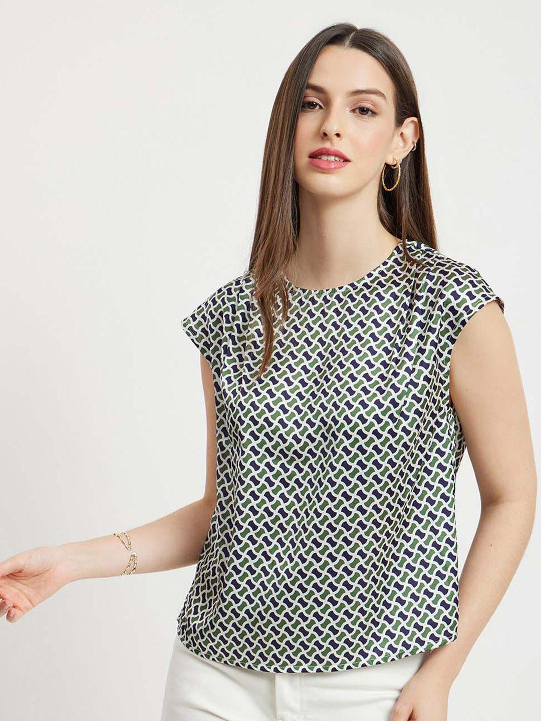 fablestreet geometric printed cap sleeve satin top