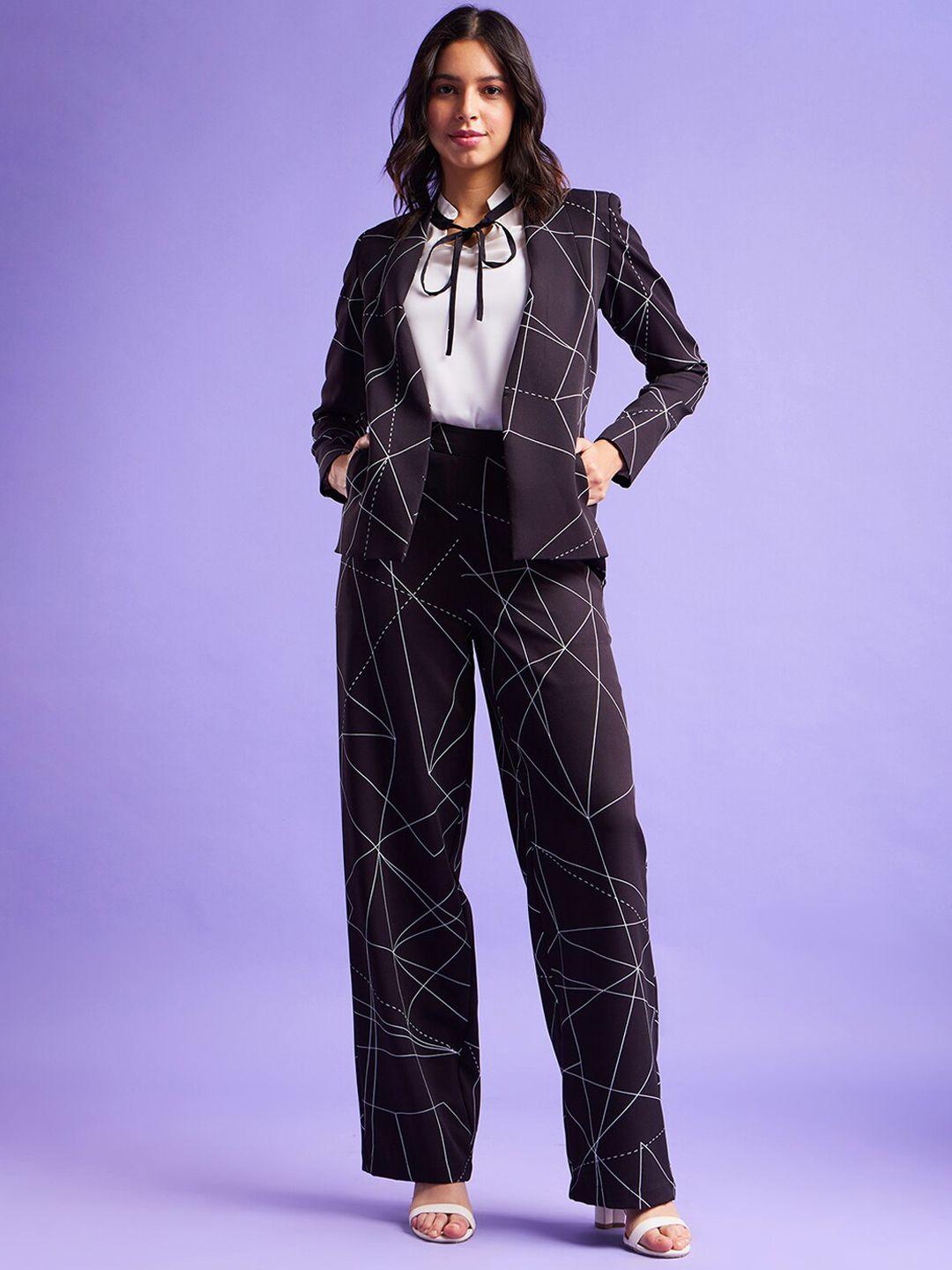 fablestreet geometric printed coat with trousers