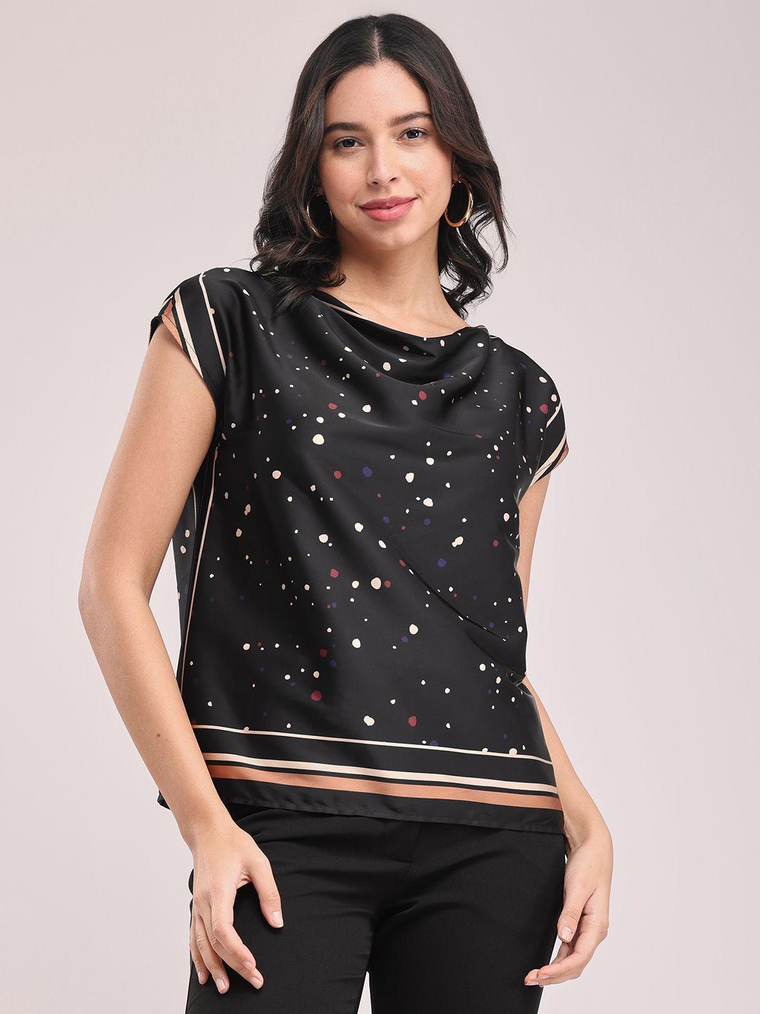 fablestreet geometric printed cowl neck satin crop top