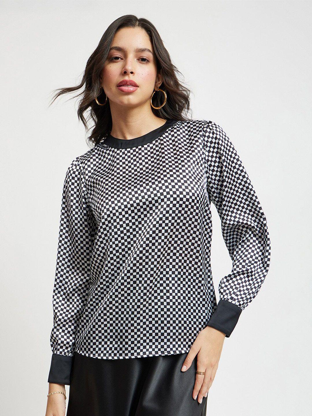 fablestreet geometric printed round neck satin top