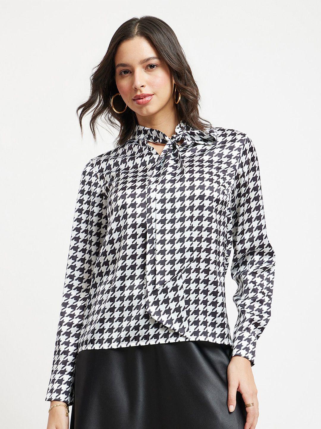 fablestreet geometric printed satin shirt style top